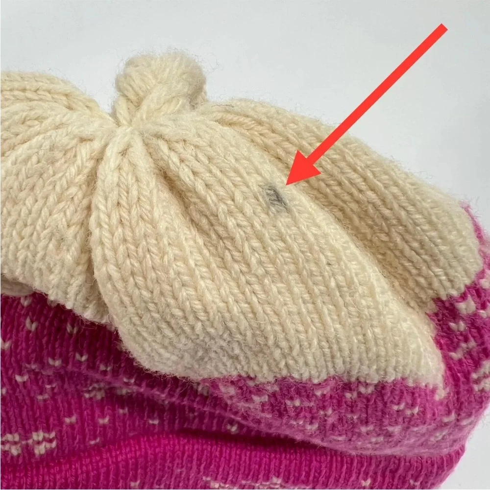 Vintage Ski Hat Pink Fairisle Knit Earflaps Wool Blend Vermont Needlecrafts USA